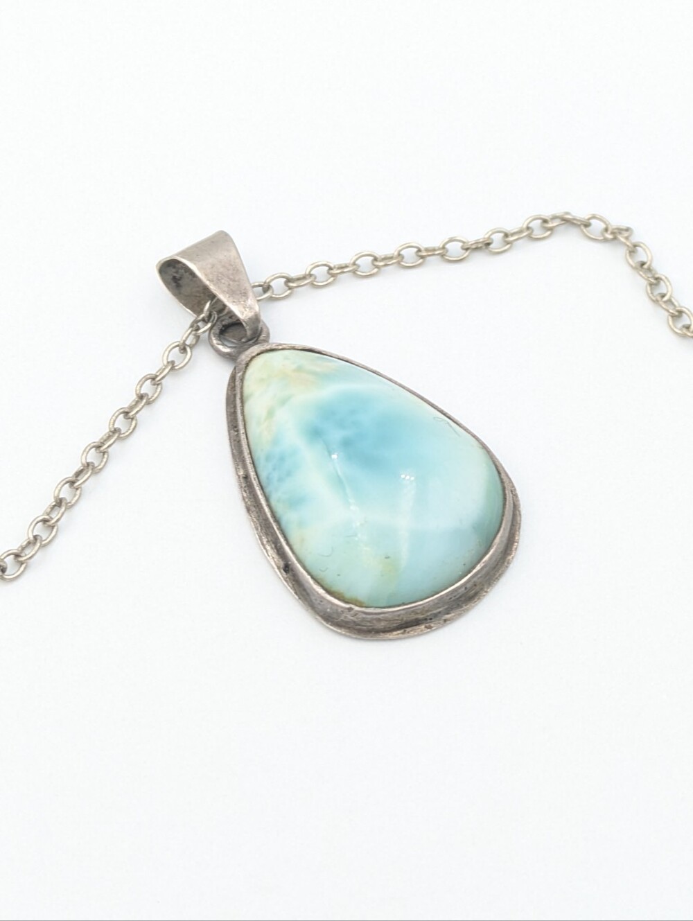 Sterling silver 925 blue larimar stone pendant chain necklace